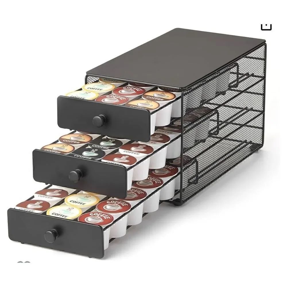 NWT Black Satin K-Cups, 54 Pod Coffee Pack Capacity Rack, 3-Tier Holder & Storag